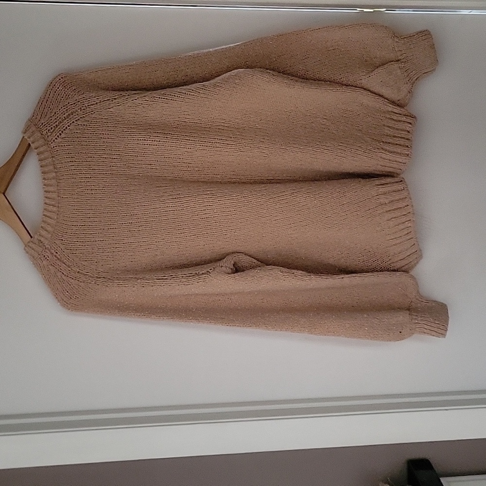 H&M Cream Chunky Knit Balloon Sleeves Silver Lurex Metalic Shimmer Fuzzy Sweater - Picture 13 of 16